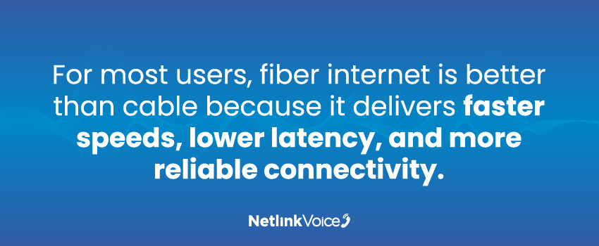 For most users, fiber internet is better than cable because it delivers faster speeds, lower latency, and more reliable connectivity.